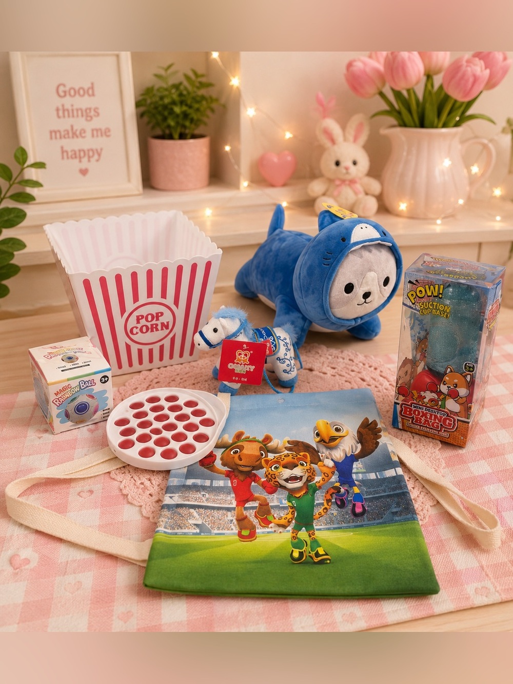 🧸✨ 7-Piece Kids’ Fun Bundle – Smoochy Pals Plush, Fidgets, Boxing Bag & More!